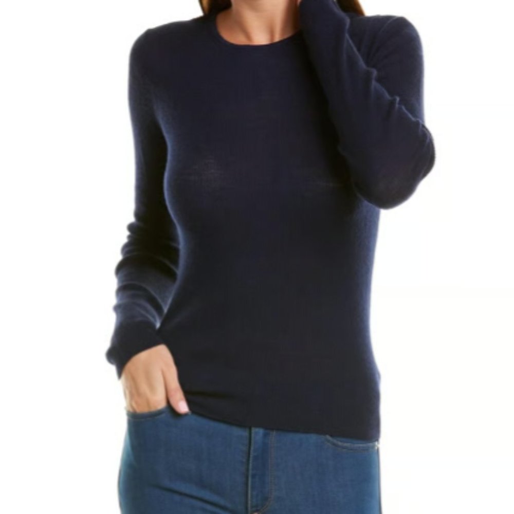 New Vince Ribbed Lightweight Wool Fitted Navy Dark Blue Sweater